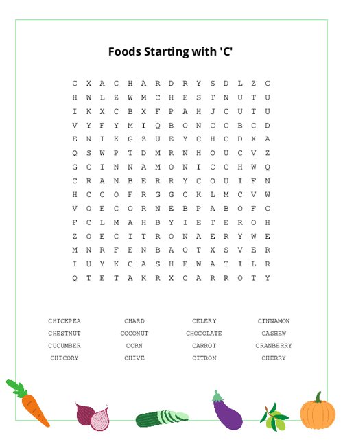Foods Starting with 'C' Word Search Puzzle