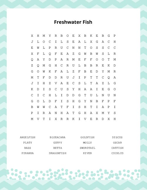Freshwater Fish Word Search Puzzle