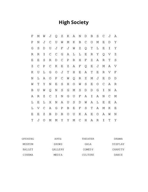 High Society Word Search Puzzle
