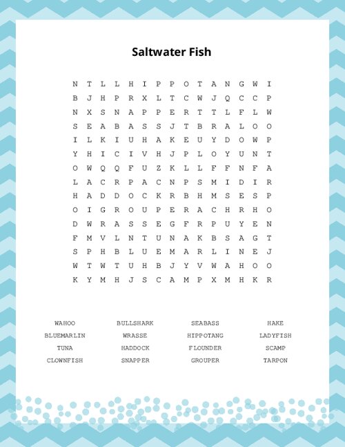 Saltwater Fish Word Search Puzzle