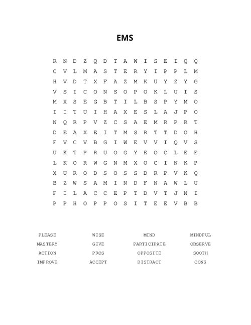 EMS Word Search Puzzle