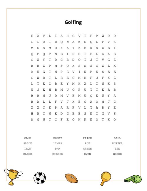 Golfing Word Search Puzzle