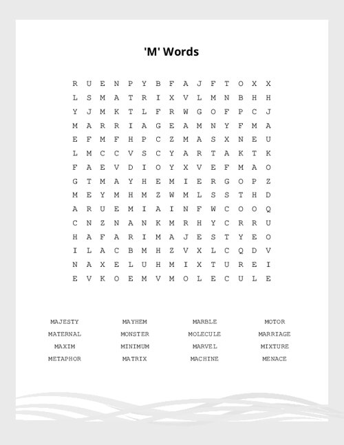 'M' Words Word Search Puzzle