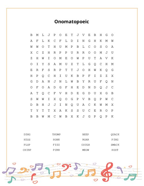 Onomatopoeic Word Search Puzzle