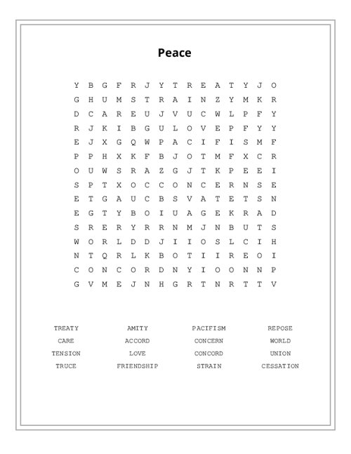 Peace Word Search Puzzle