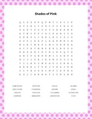 Shades of Pink Word Search Puzzle