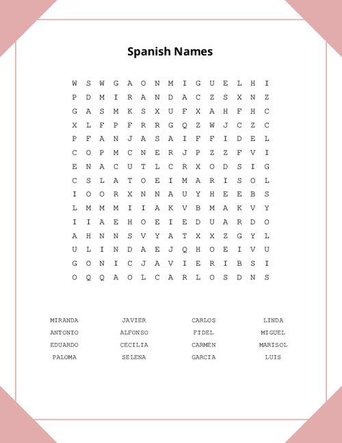Spanish Names Word Search Puzzle