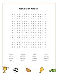 Wimbledon Winners Word Search Puzzle