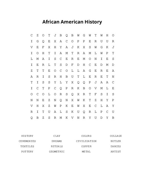 African American History Word Search Puzzle