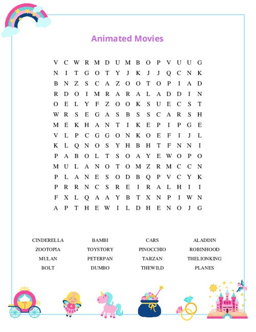 Animated Movies Word Search Puzzle