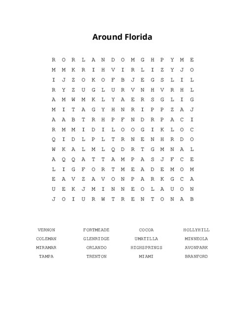 Around Florida Word Search Puzzle