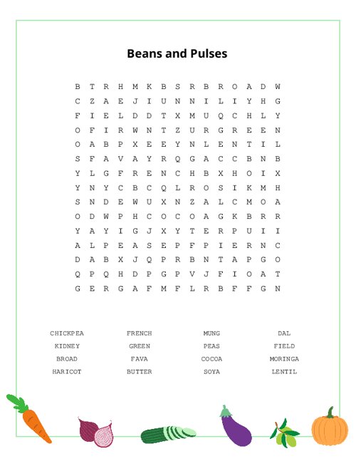 Beans and Pulses Word Search Puzzle