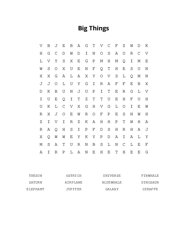 Big Things Word Search Puzzle