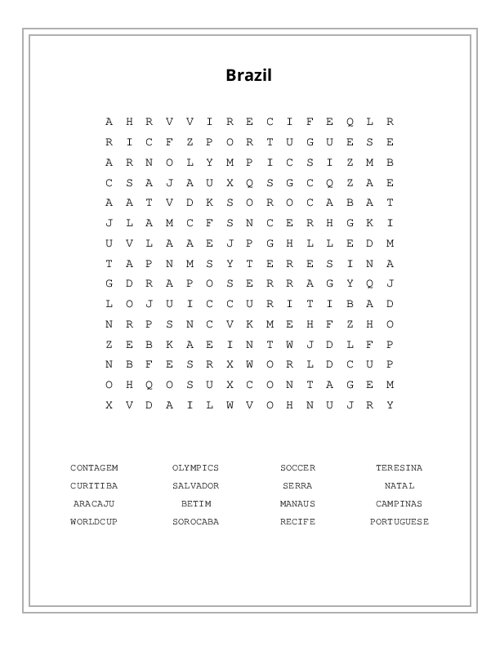 Brazil Word Search Puzzle