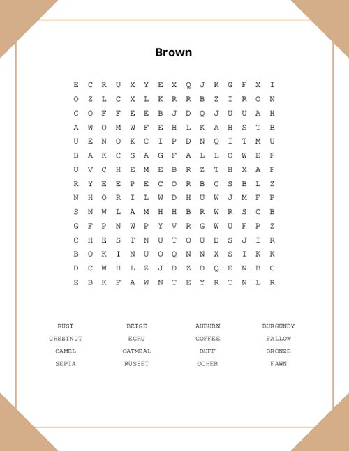 Brown Word Search Puzzle