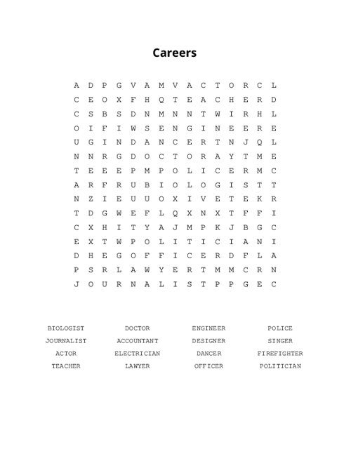 Careers Word Search Puzzle