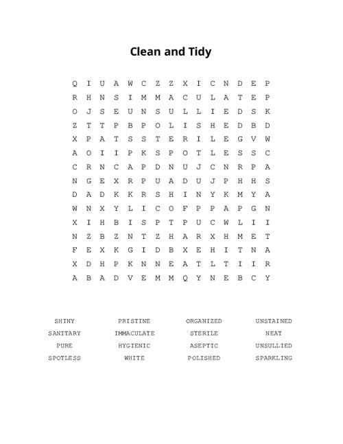 Clean and Tidy Word Search Puzzle