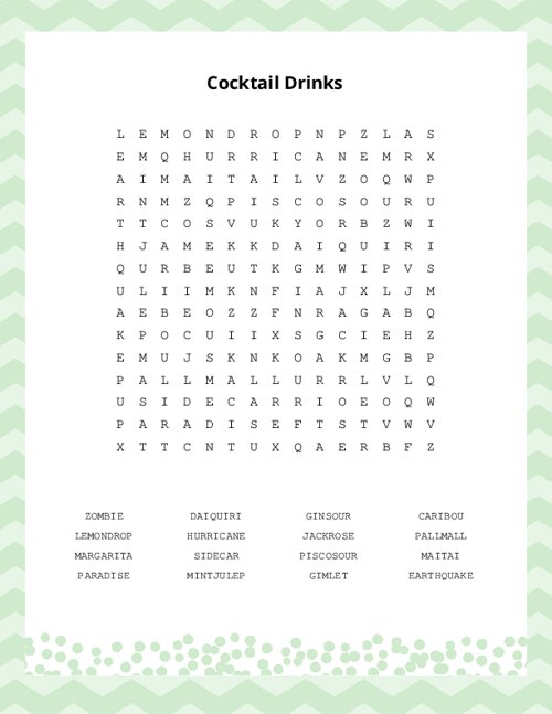 Cocktail Drinks Word Search Puzzle