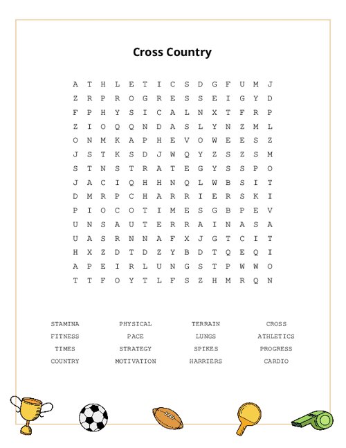 Cross Country Word Search Puzzle
