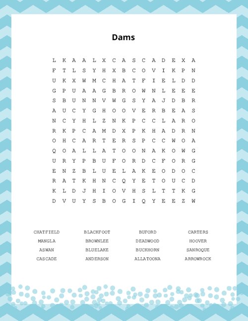 Dams Word Search Puzzle
