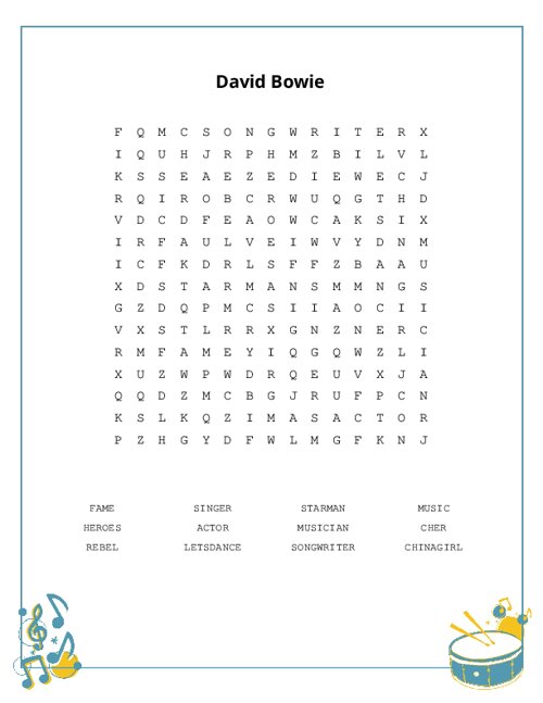 David Bowie Word Search Puzzle