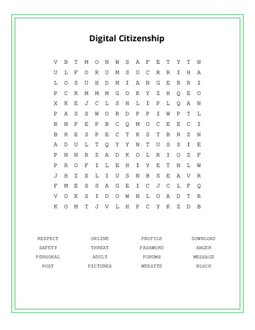 Digital Citizenship Word Search Puzzle