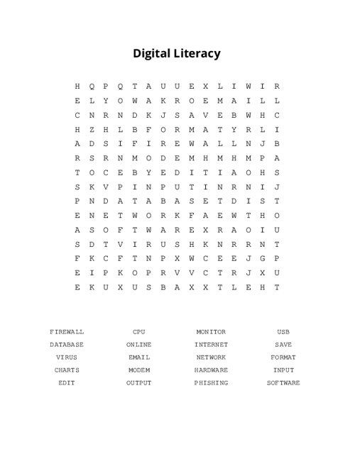 Digital Literacy Word Search Puzzle