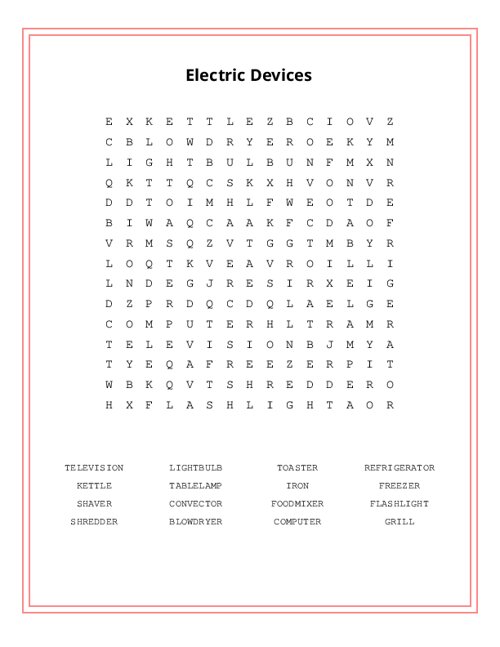 Electric Devices Word Search Puzzle
