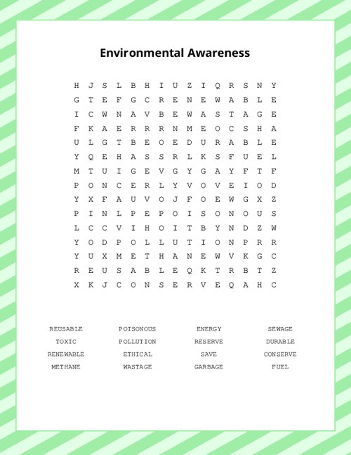 Environmental Awareness Word Search Puzzle