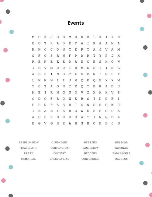Events Word Search Puzzle