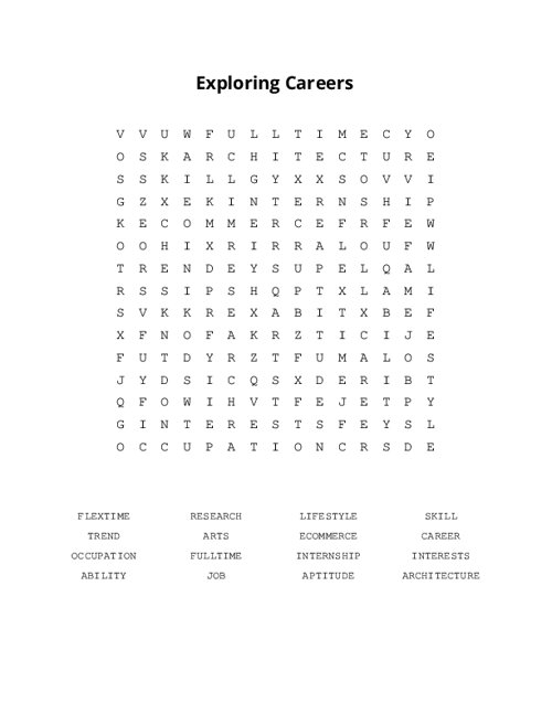 Exploring Careers Word Search Puzzle