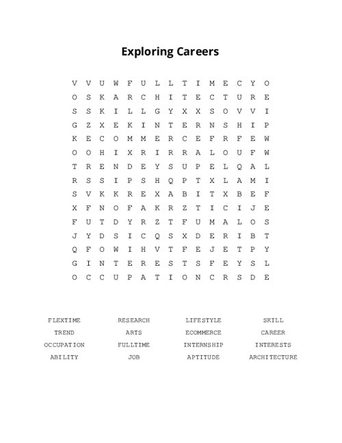 Exploring Careers Word Search