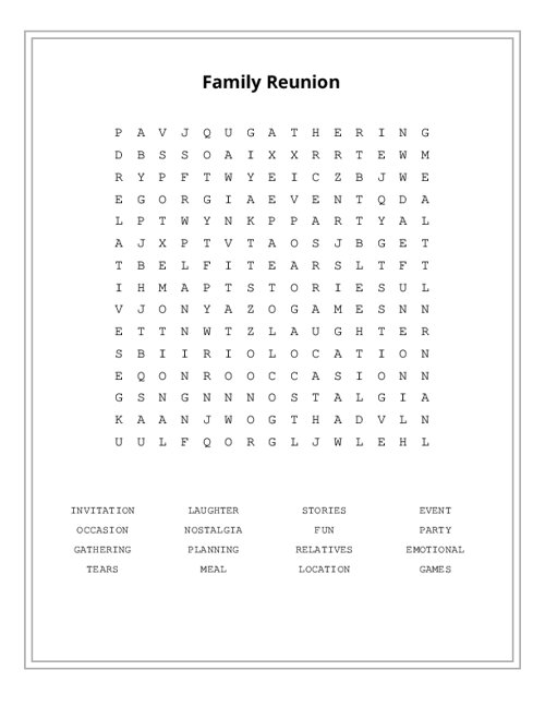 Family Reunion Word Search Puzzle