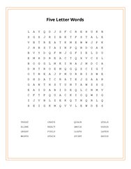 Five Letter Words Word Scramble Puzzle