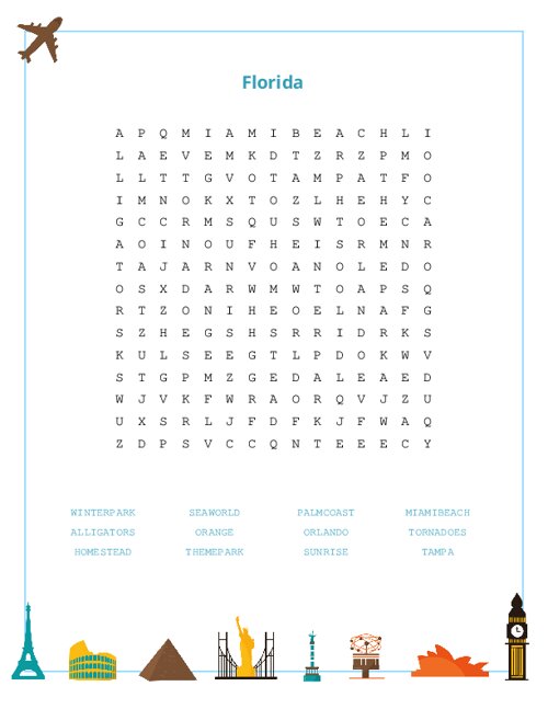 Florida Word Search Puzzle