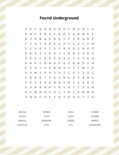 Found Underground Word Search Puzzle