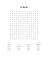 G Words Word Search Puzzle