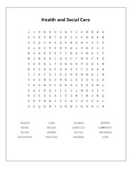 Health and Social Care Word Scramble Puzzle