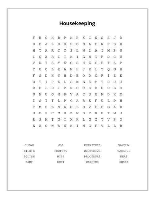Housekeeping Word Search Puzzle