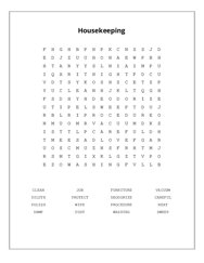 Housekeeping Word Search Puzzle