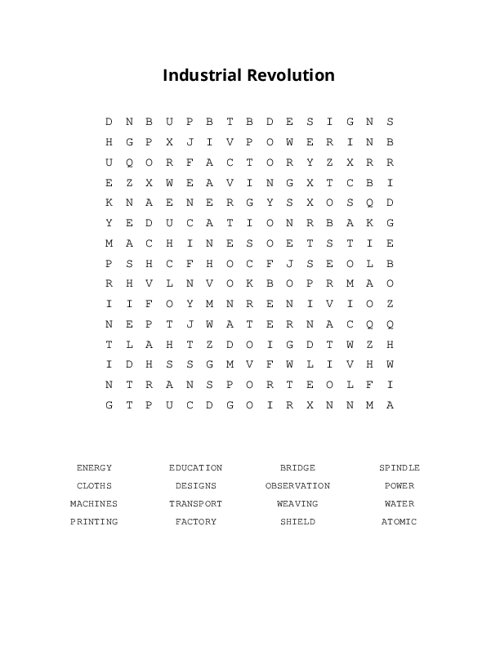 Industrial Revolution Word Search Puzzle