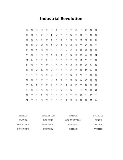 Industrial Revolution Word Search