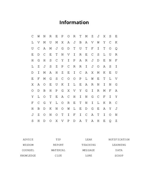 Information Word Search Puzzle