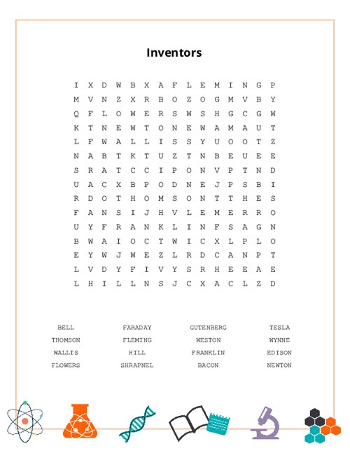Inventors Word Search Puzzle