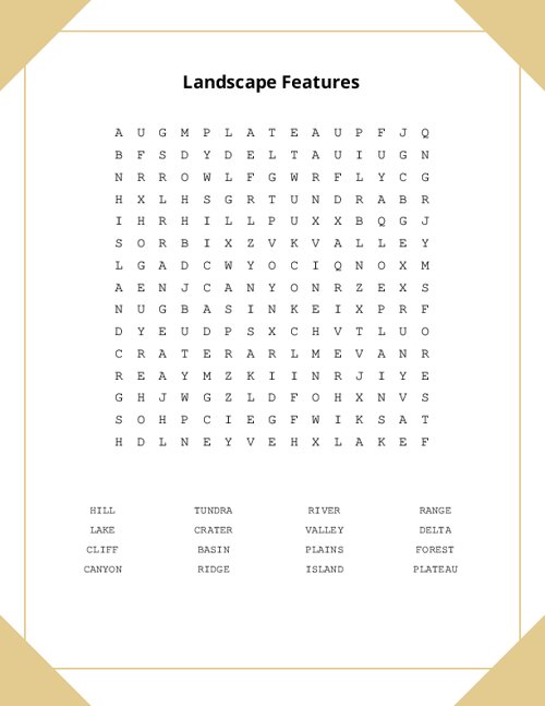 Landscape Features Word Search Puzzle