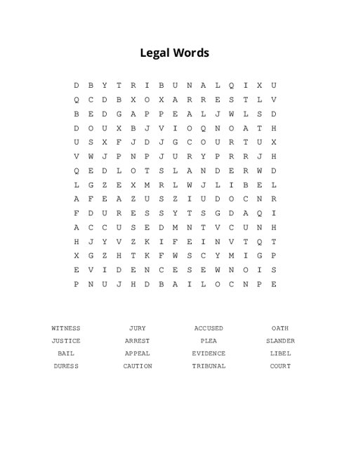 Legal Words Word Search Puzzle