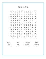 Monsters, Inc. Word Search Puzzle