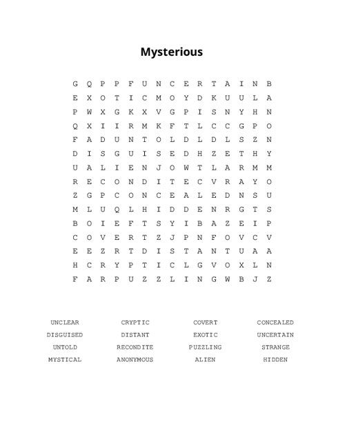 Mysterious Word Search Puzzle