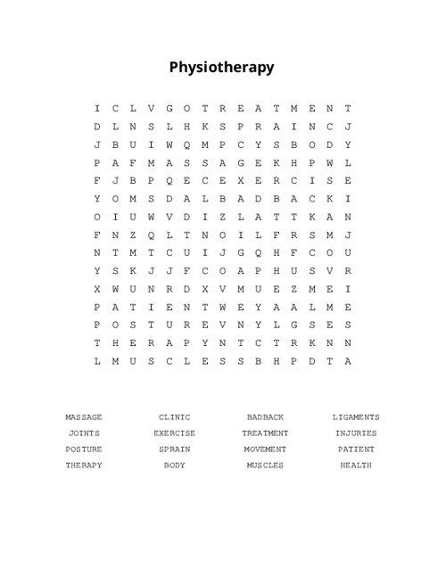 Physiotherapy Word Search Puzzle