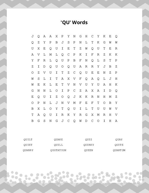  QU Words Word Search